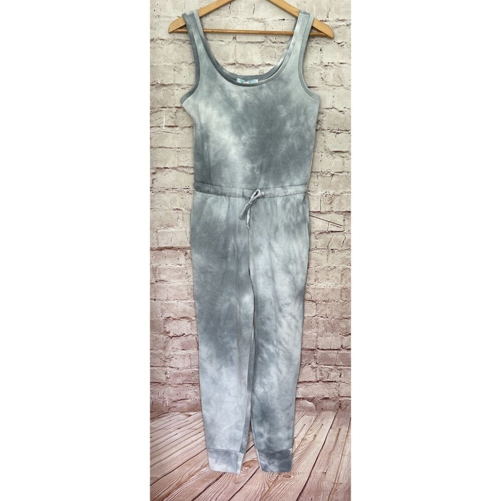 Hippie Rose Size S Sage Mint Tie Dye Fleece Jumpsuit Drawstring Waist Jogger Hem